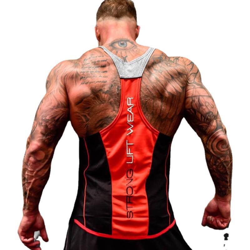 

Мужская фитнес-майка Muscle Brothers Y-образной спиной - Эластичная, дышащая спортивная одежда XL чёрный/красный