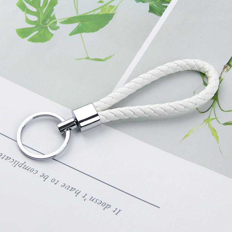 Solid Color Woven Leather Key Pendant for Men and Women - Couple's Metal Keyring Accessory