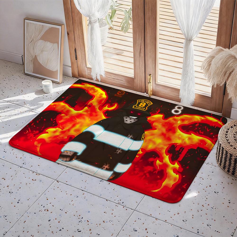 Anime F Fire Force Floor Mat Eco  Flannel Doormat Non Slip Odorless Indoor Floor Rug Soft Short Plush Home Mat