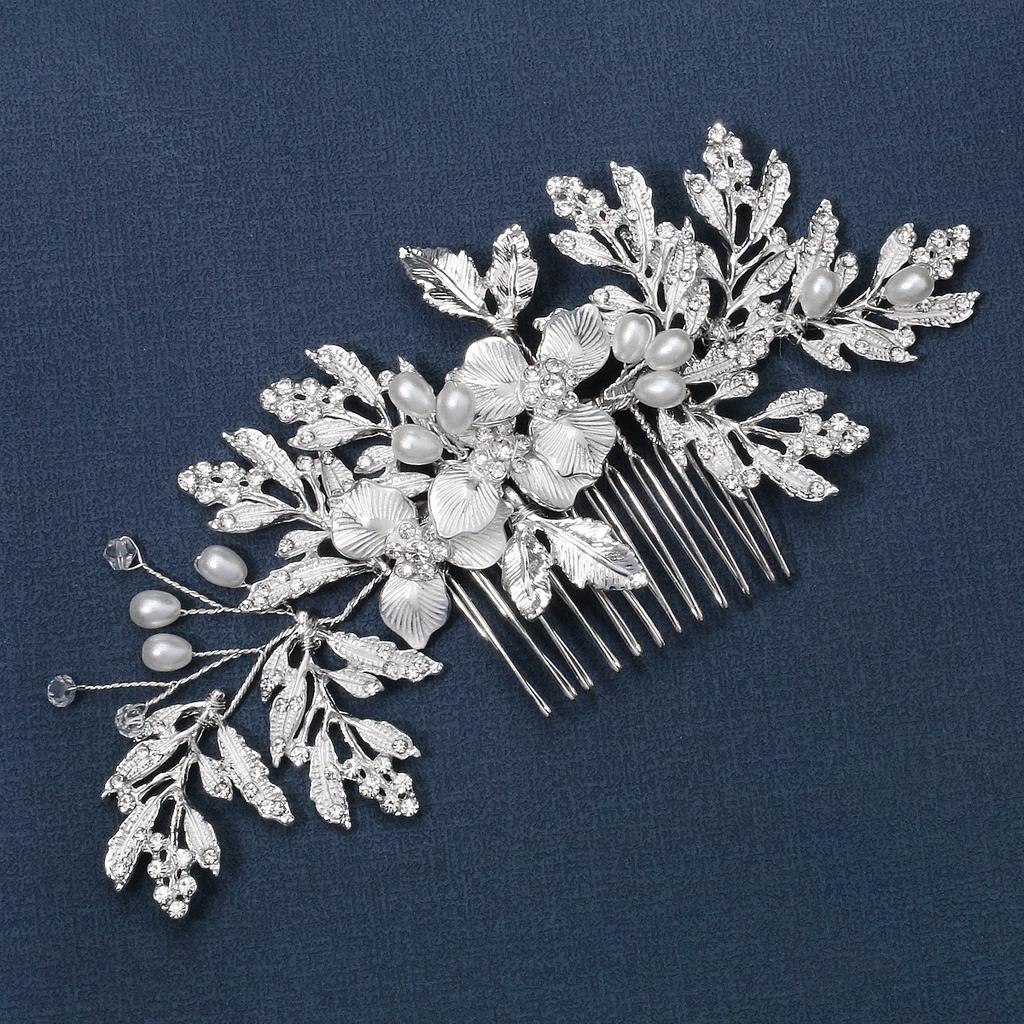 Handmade Pearl Hair Comb For Bride Wedding Updo Floral Leaf Hairpin Xiuhe Suit Headpiece Bridal Dress Accessories