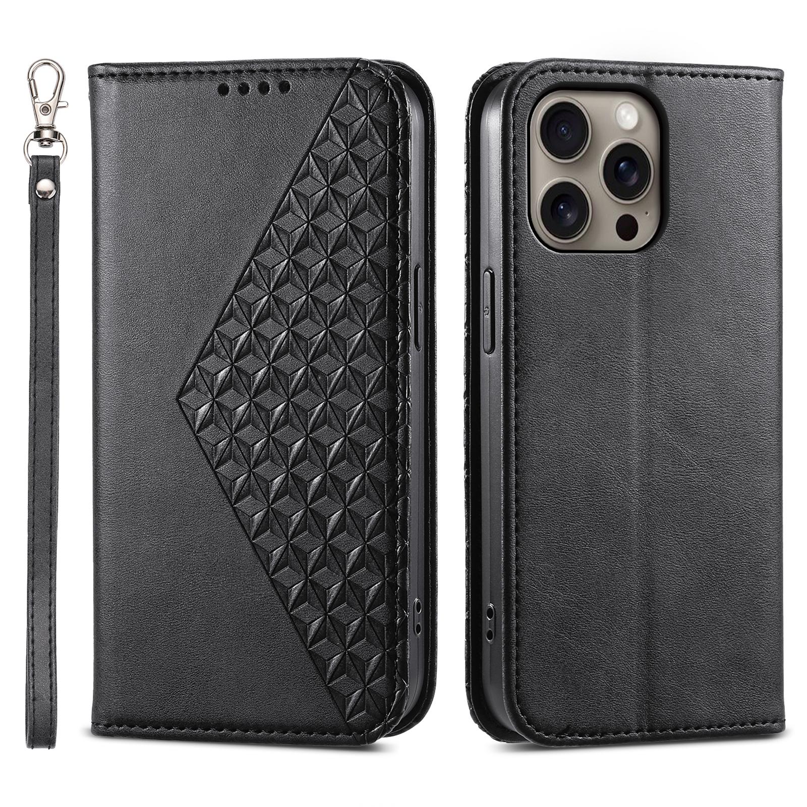 

Для iPhone 16 Pro Max Оптовий Чохол Гаманець з PU Шкіри Чохол для Телефону Black