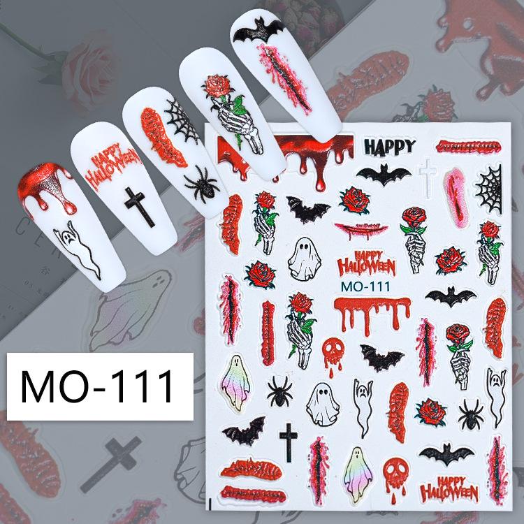 3D Halloween Self-Adhesive Nail Stickers: Skulls, Pumpkins, Witches, Bats.