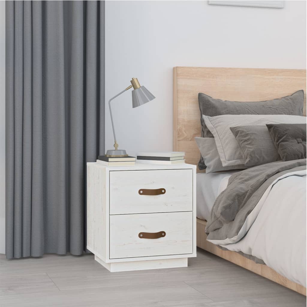 Nightstand White 40 x 34 x 45 cm Solid Pine Wood