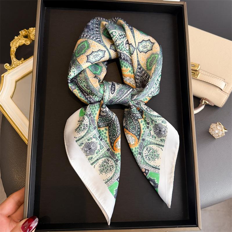 2026 Paisley Print Square Scarf for Women with 70cm Soft Satin Bandana Thin Neck Scarf Mature Style Sunscreen Headscarf Hijab