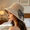 Women Beach Hat, Wide Brim Sun Protection Hat, Foldable Straw Summer Hat with Bowknot Decor, Breathable Outdoor Hat for Fishing, Travel