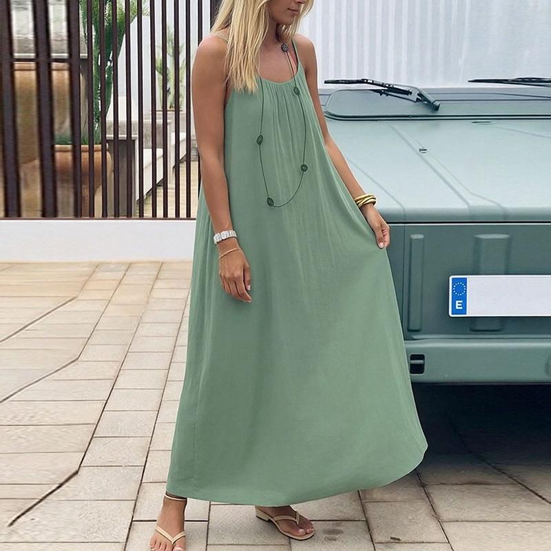 Casual Effen Losse Jurk Voor Dames Sexy Mouwloos Spaghetti Bandjes Rugloos Vetersluiting Avondjurk Femme Vakantie Strandfeest Kleding Nieuw