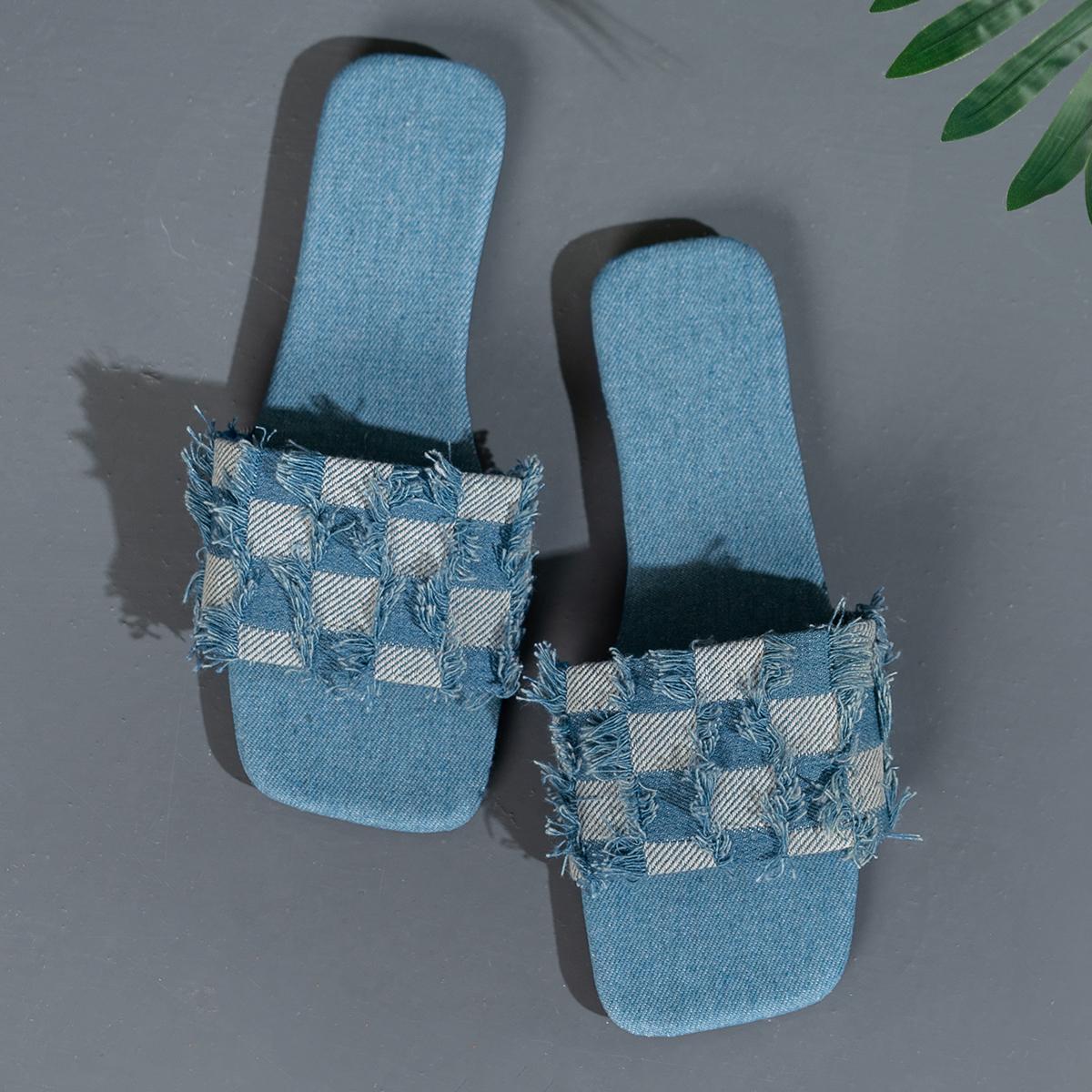 

Летние тапочки, женские роскошные уличные пляжные шлепанцы на плоской подошве, женские сандалии, шлепанцы с клетчатым дизайном, женская обувь, большой размер 43 40