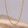 Mehrlagige Imitationsperlenkette für Damen Doppellagige Edelstahl Goldfarbene Schlüsselbeinkette Modeschmuck Geschenk