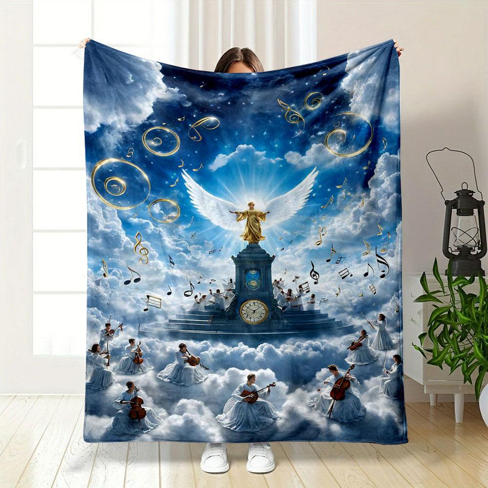 Angelic Music Clouds Blanket Printed Blanket for Living Room Bed Couch Lunch Break Soft Cozy Blanket for Friend's Festival Gift