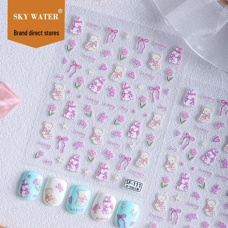 Sky Tulip 3D Bunny & Bear Nail Stickers - Cute Cartoon DIY Embossed Designs