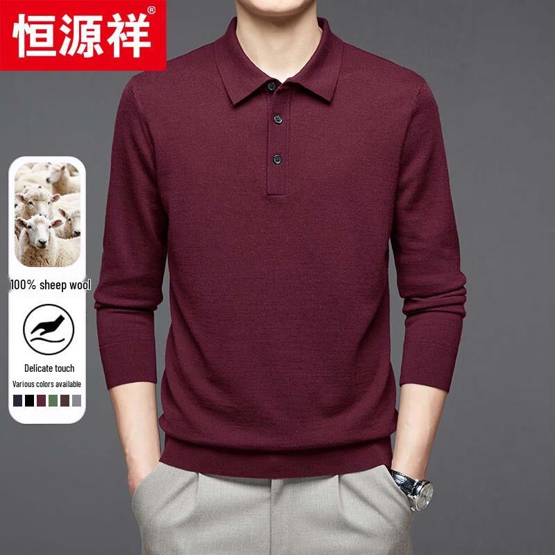 Hengyuanxiang Men's 100% Fine Wool Thin Lapel Sweater
