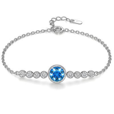 Modna srebrna 925 bransoletka z cyrkoniami i kamieniem aquamarine - srebro 925