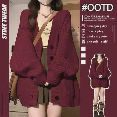 Dames Wijnrode V-hals Vest: Stijlvolle Lange Mouwen College Stijl voor Herfst en Winter
