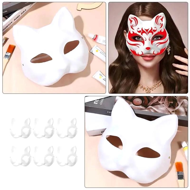 Anime Foxes Mask Japanese Cosplay Rave Håndmalt Anime Demon Slayer Half Face Cat Masks Halloween Dress Up Festival rekvisita
