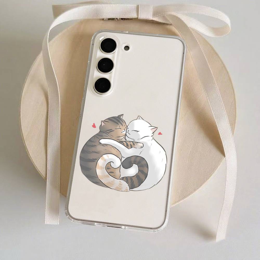 Cartoon Cat Phone Case For Samsung Galaxy S21 S22 S23 S24 S25ULTRA FE Ultra Plus5G A52S Transparent Cover