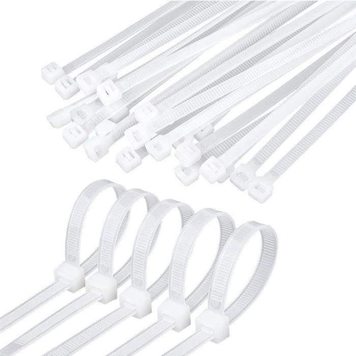 Lot de 100 Colliers de Serrages en Plastique - 100 Pièces Serres-Câble Rislan - 100x25mm Blanc
