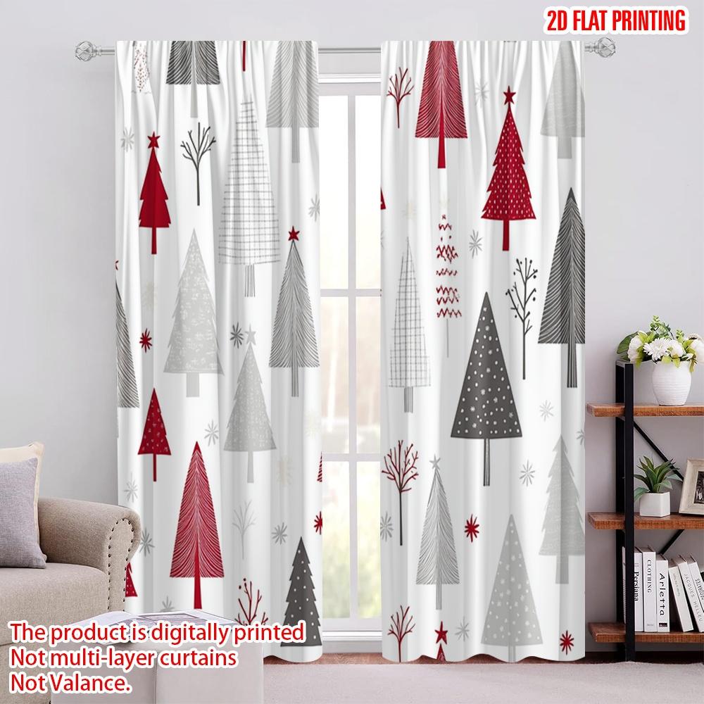 

2 шт., шторы с 2D-печатью, с цифровой печатью, Рождественские елки, красный, серый, бежевый (3) Универсальный 100% полиэстер (без удилища) 52.50 × 116.00 cm 2 pcs