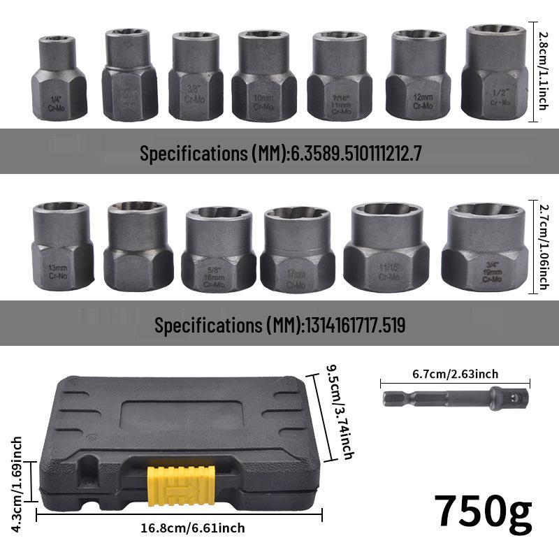 

Набор экстракторов гаек из 14 предметов: Торцевая головка с обратной резьбой для удаления сорванных, противоугонных и поврежденных гаек и винтов