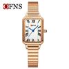 Ofns Waterproof Women's Watch with Bamboo Pattern Strap Square Dial Niche Design Casual Daily Dress Wristwatch for Ladies