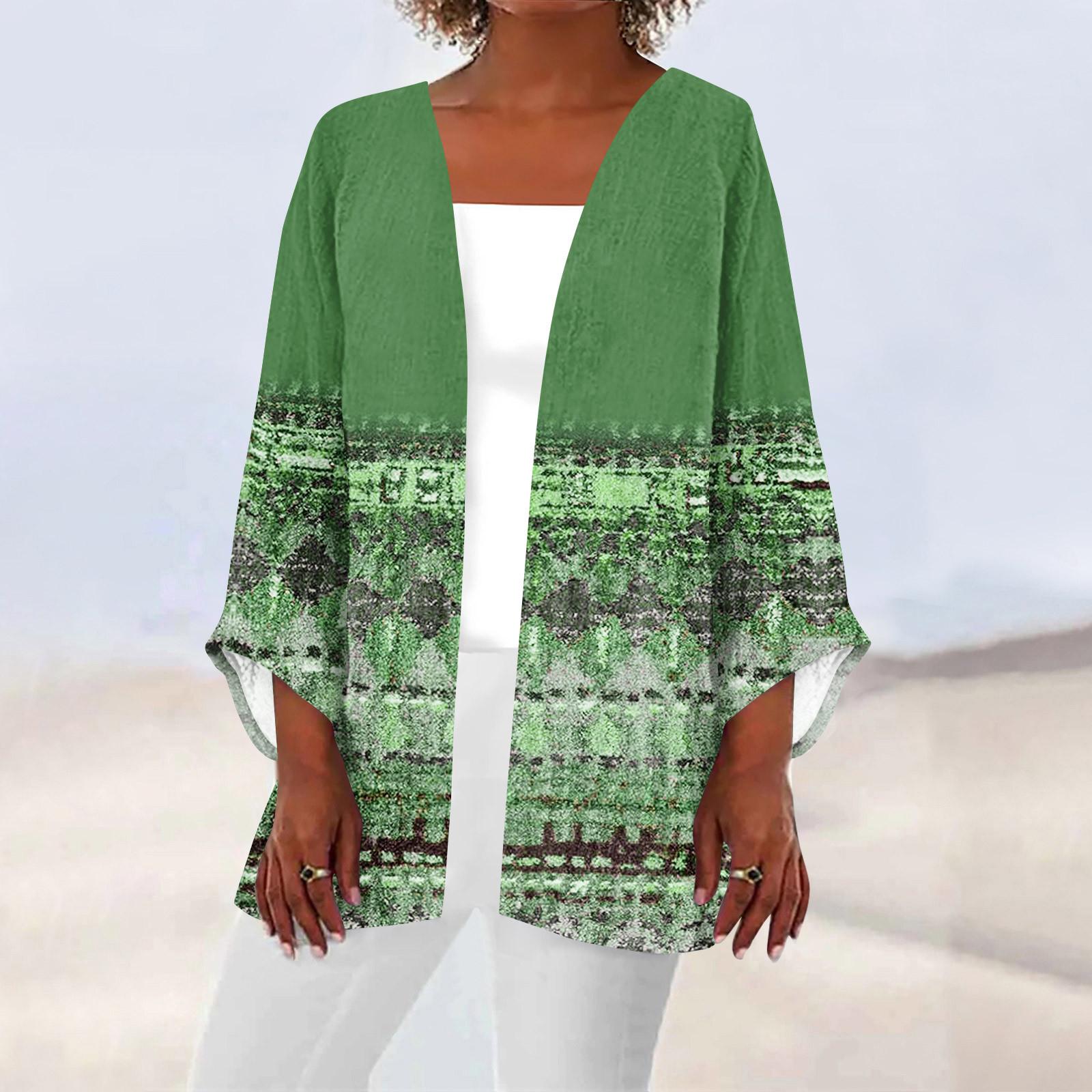 

Женская повседневная модная легкая куртка средней длины с принтом, кардиган XL зелёный