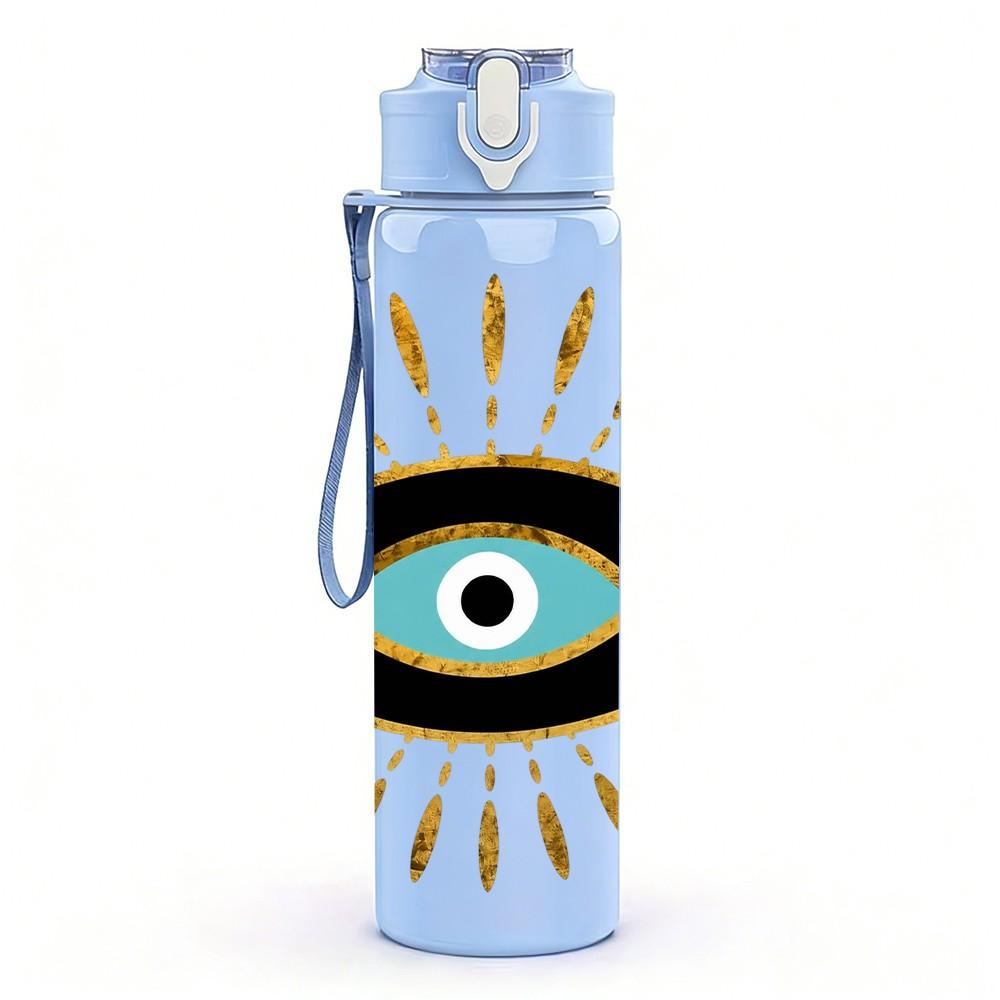 1PC Boho Golden Eye Symbol 750ml Color Plastic Sports Water Bottle Leakproof Flip Straw Lid Suitable for Sports Office Home Use