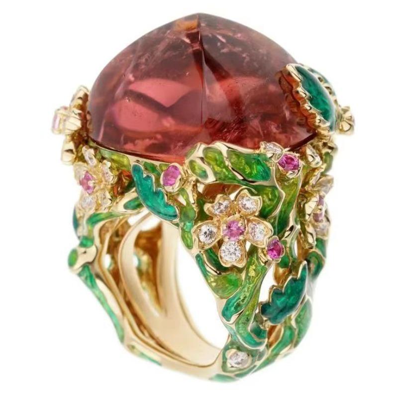 Wholesale of ethnic-style , alloy rings, enamel red corundum rings for women