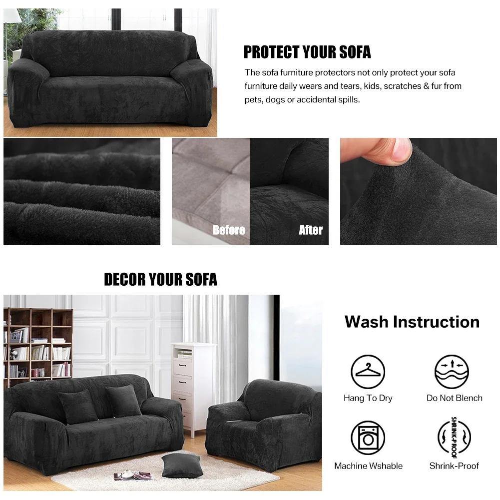 Winter Thick Sofa Covers Soft Velvet Slipcovers Furniture Protector Thick Couch Covers Washable For 1/2/3/4 Seater Living Room