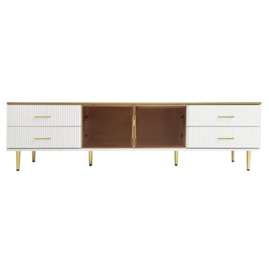 TV Cabinet with LED Light 4 Drawers Spacious Countertop High-Gloss Television Stand Painting Mid Century Modern Living Room Furniture Console