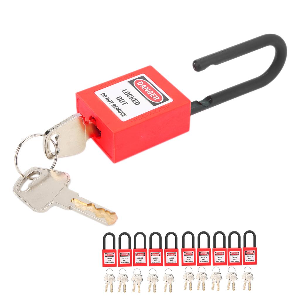 10 Sets 38mm Lockout Lock Dustproof Nylon Industrial Engineering Insulation Security Tool for FactoriesRed