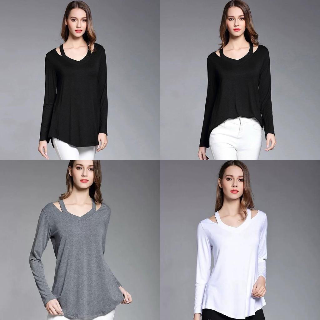 Simple Solid Color Off Shoulder Design Women Long Sleeved Top For Fall Comfort