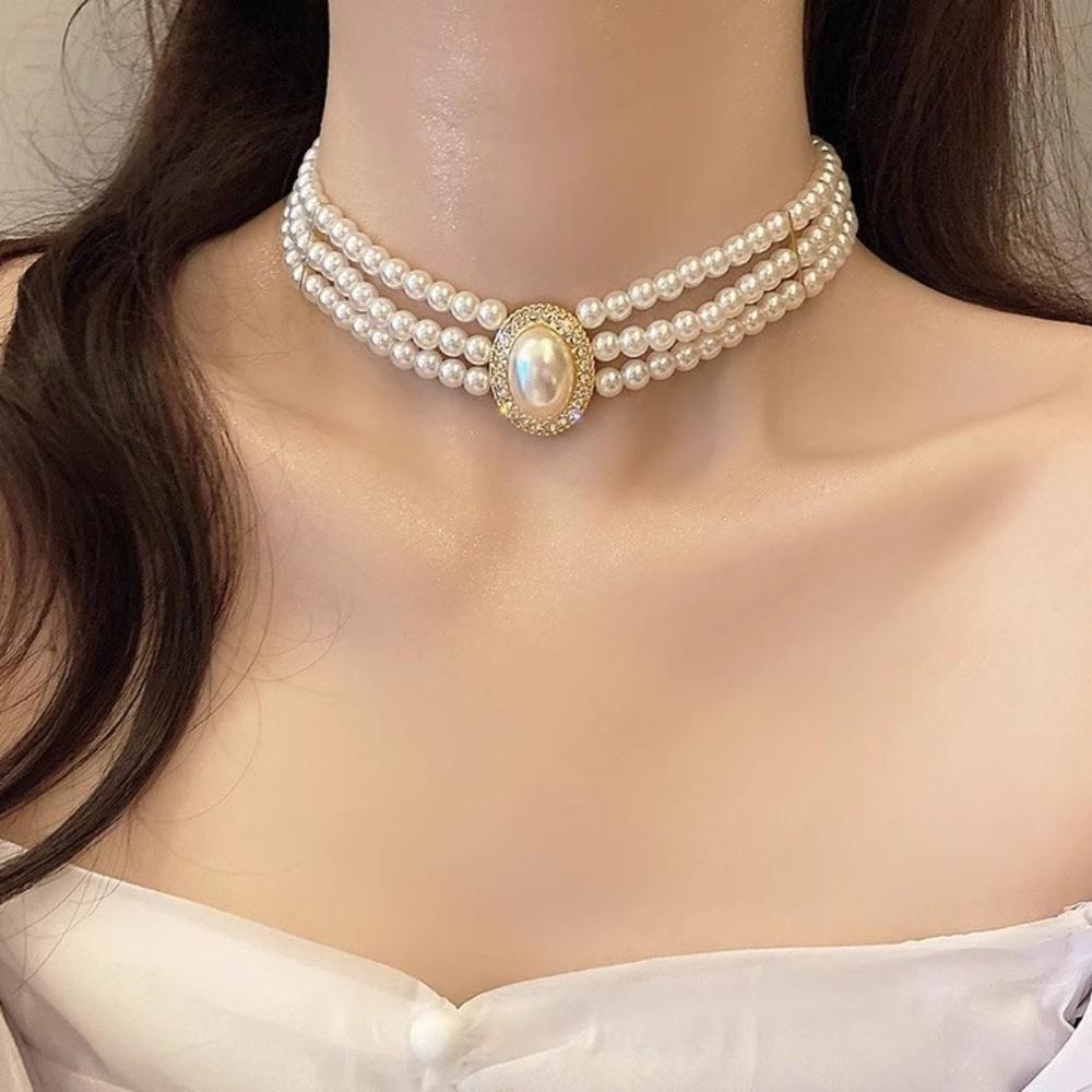 Jewelry Accessories Retro Pearl Necklace Clavicle Chain Pearl Choker Pearl Pendant  Wedding Bride