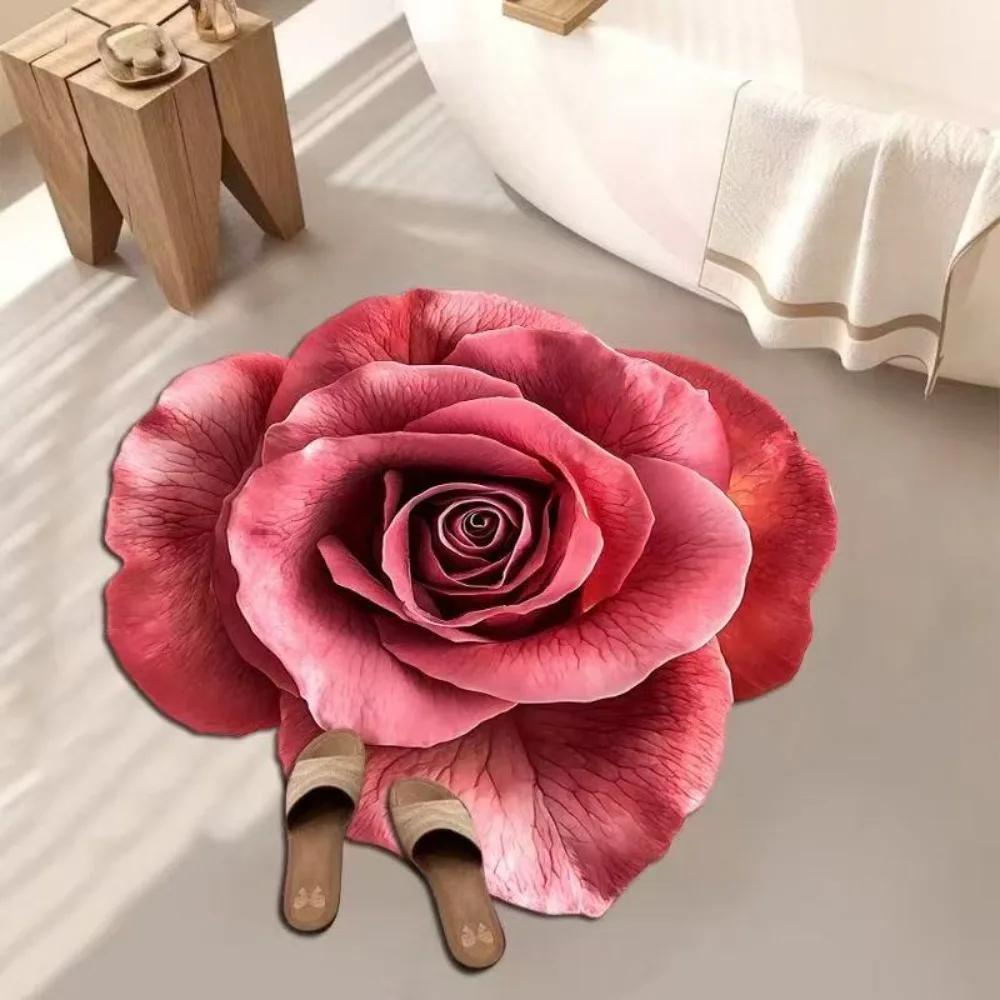 

Special-shaped Flower Carpet Non-slip Absorbent Bathroom Floor Mat Soft Rose Floor Mat for Living Room Tea Table Bedside