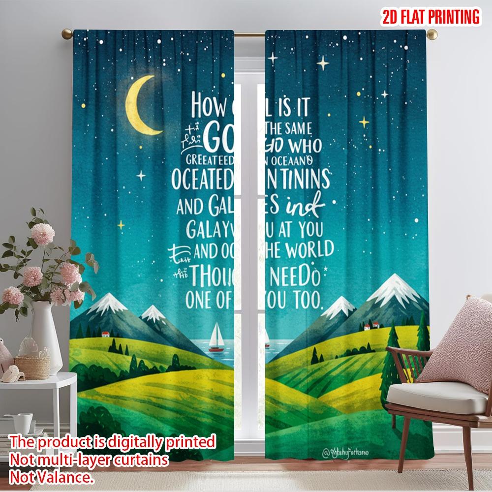 

2pcs 2D flat printing Window Curtains God s Creation Mountains Galaxies Polyester Without Electricity Holiday Decorations for 52.50×116.00 CM 2pcs