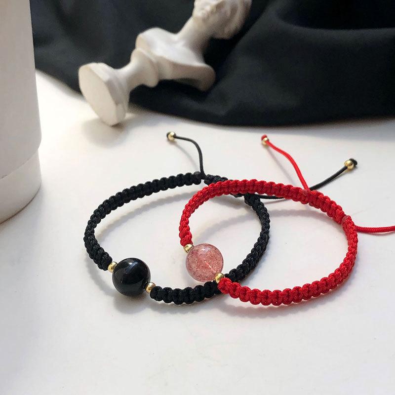 Lucky Stone Rope Couple Bracelets Black Red Bead Hand-Woven Charm Bracelet  Women Jewelry Wedding Accessories Girls Gift