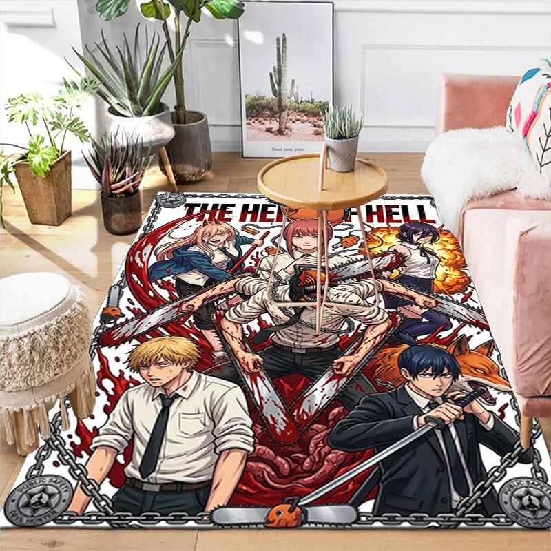 Chainsaw Man Soft Area Rug with Trendy Cartoon Anime Printed Non slip Washable , Suitable for Bedroom Kitchen Living Room THW
