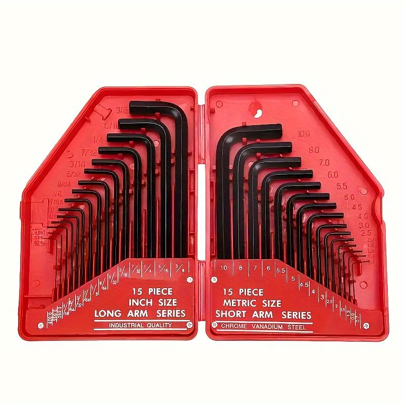 30Pcs/Set Wrench Set Hex Key Allen Wrench 0.028"- 3/8" Inch 0.7mm-10mm Metric Size Chromium-vanadium Steel Spanner Long Arm Tool