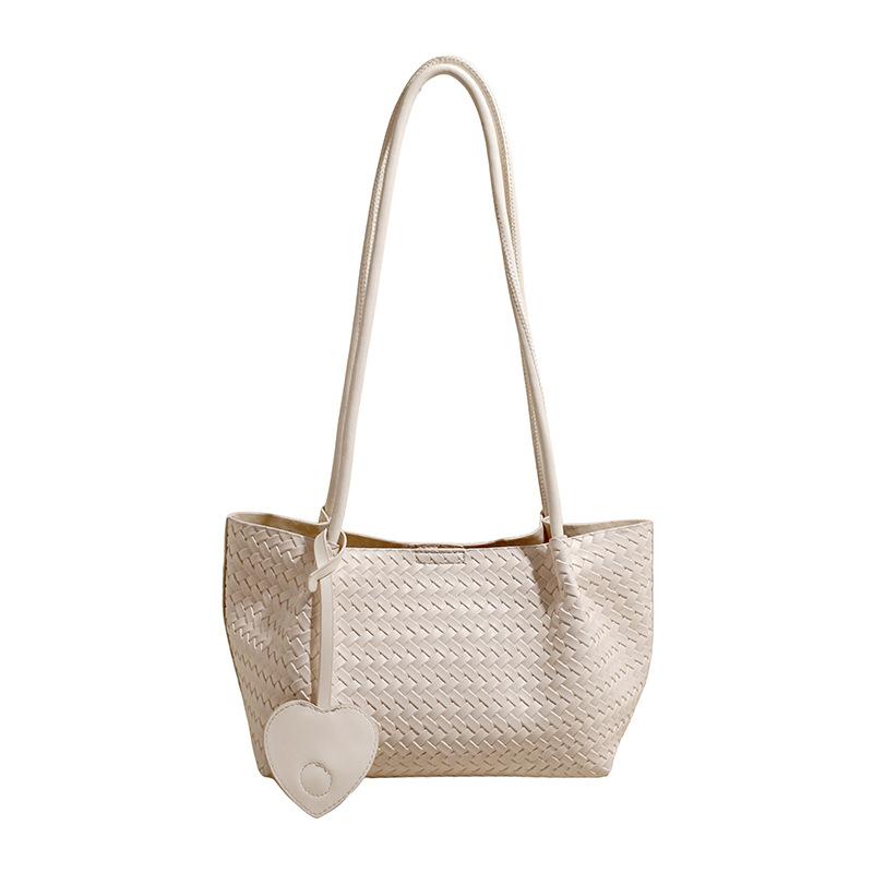 

Woven Texture Shoulder Bag with Long Handle and Soft Structure for Summer Casual Wear белый