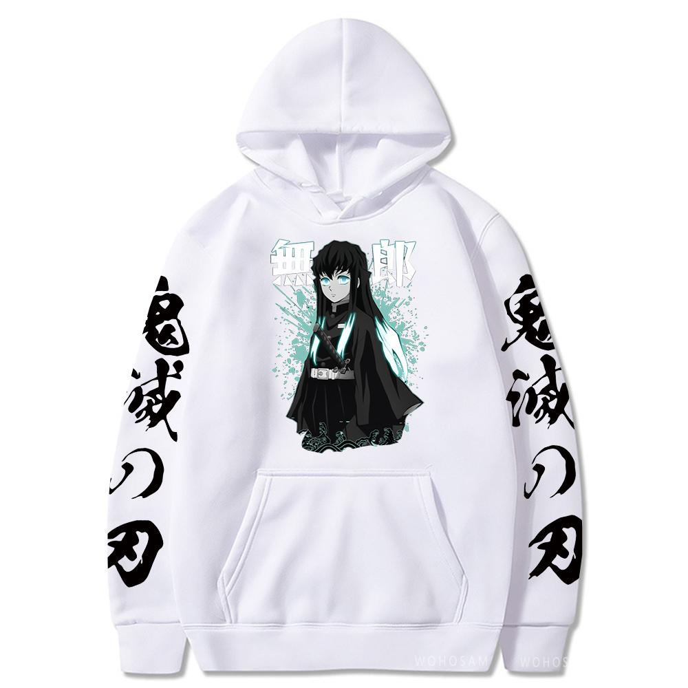 Japan Anime Demon Slayer Tokitou Muichirou Printed Hooded Men Women Oversized Hoodies Harajuku Male Kimetsu No Yaiba Sweatshirt