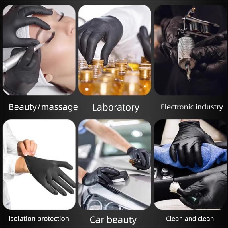 10-200pc Nitrile Gloves Black Rubber Gloves Latex Disposable Gloves Work Housework Car Industry Gardening Pet Care Cooking Tools