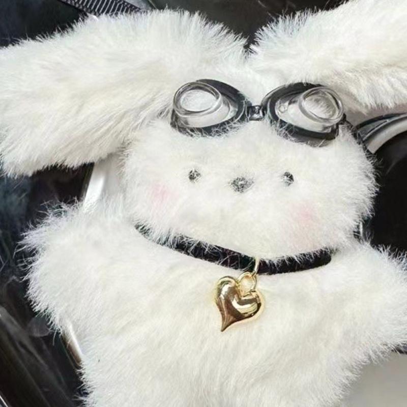 Hanging Decoration Rear View Mirror Cute Long Eared Rabbit Decors Car Interior Accessories Cute Bunny- Pendant Keychain