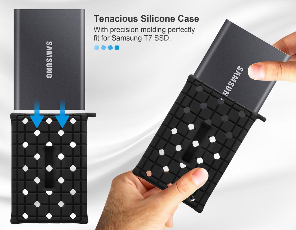 Lacdo Silicone Carrying Case for Samsung T7 Portable SSD External Solid State Silicone Protective for T7 Travel Pouch with Storage Black