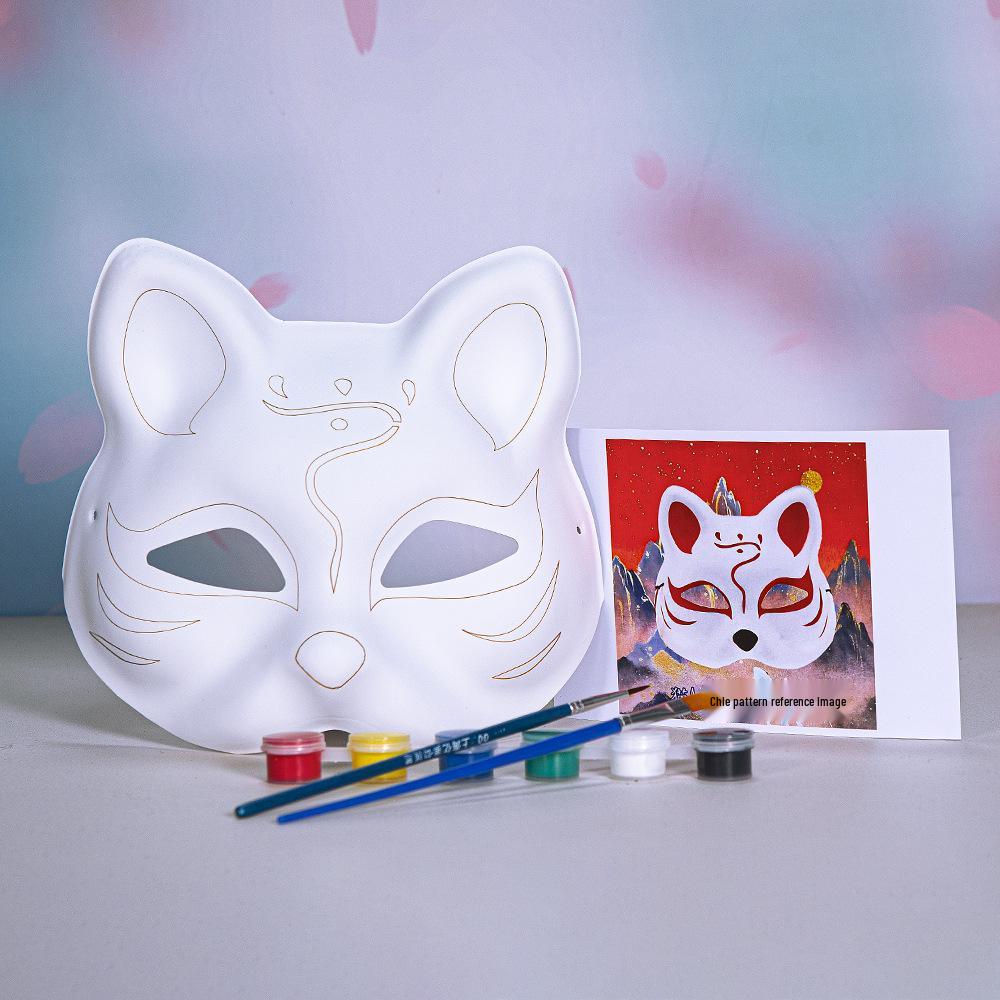 DIY White Peking Opera Fox Mask: Blank Paper Pulp for Kids To Paint