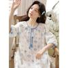 Summer new pajamas women's cotton cotton yarn five-quarter sleeves sweet and cute little floral loungewear can be worn outside the nightdress