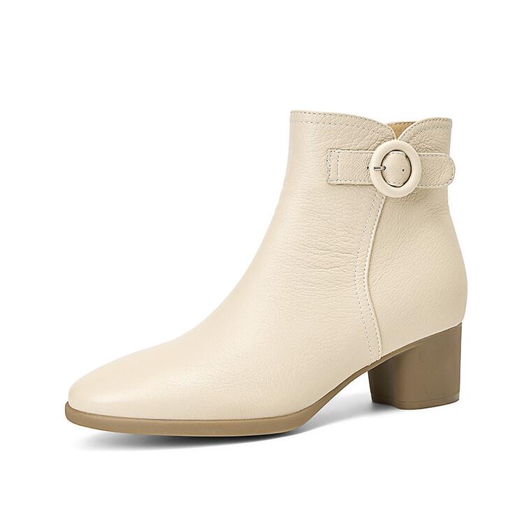 

Модные НОВЫЕ Осенние Женские Ботинки Острый Носок Массивный Каблук Обувь Натуральная Кожа Обувь Женские Ботильоны на Молнии с Пряжкой на Ремне Мягкие Современные Ботинки 34 бежевый