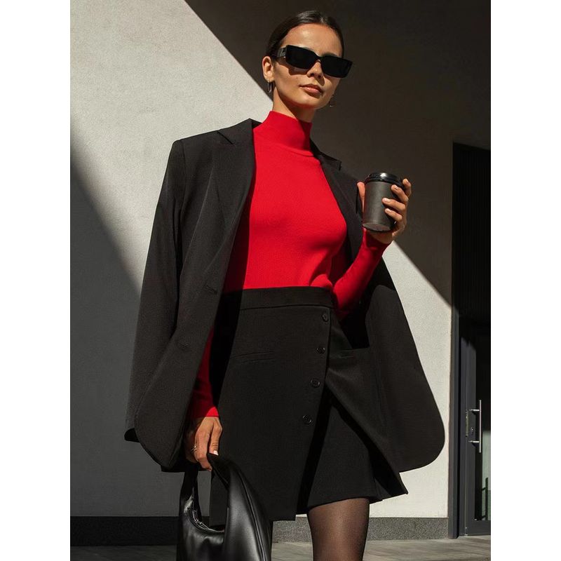 

Модный облегающий свитер с длинным рукавом, водолазкой, однотонный, с полувысоким воротником Big Red M