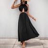 2026 Summer Halter Neck Sleeveless Dress with Hollow-Out Waist and Long Skirt for Women