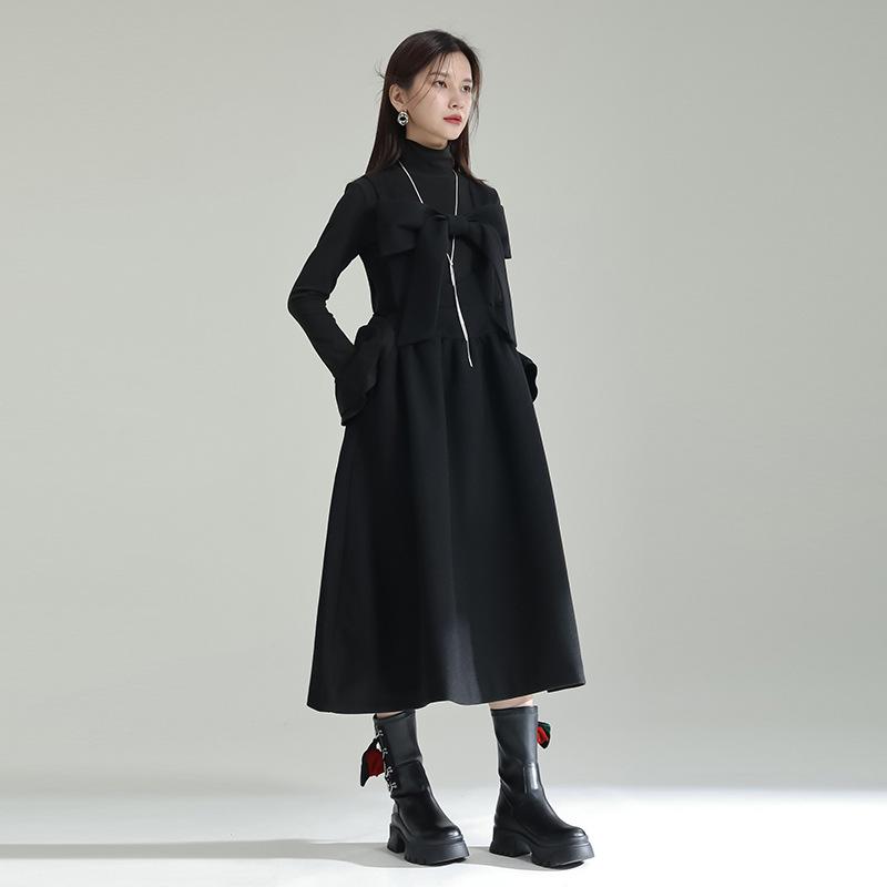 Autumn/Winter 2025 Wool A-Line Dress with Bow Detailed Straps