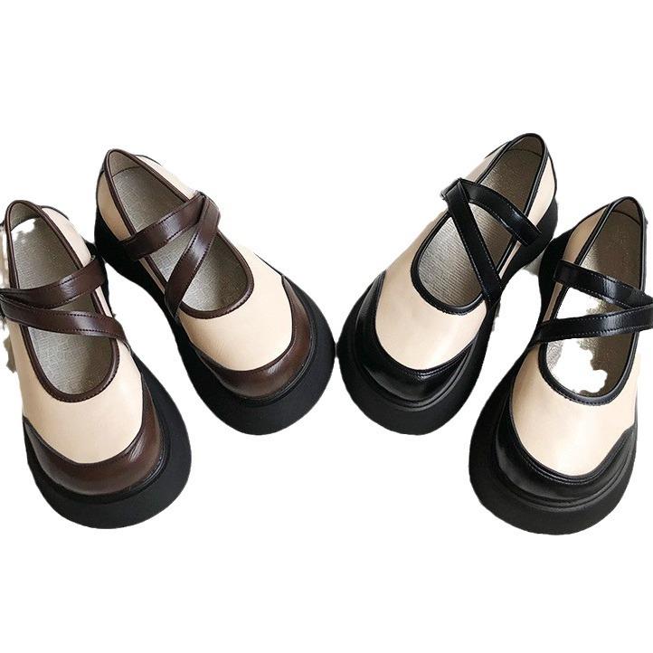 College Style Jk Kleine Lederschuhe Damen Loafer Mit Rundkopfschnalle Frühling Und Sommer Plateau Mary Jane Einzelschuhe
