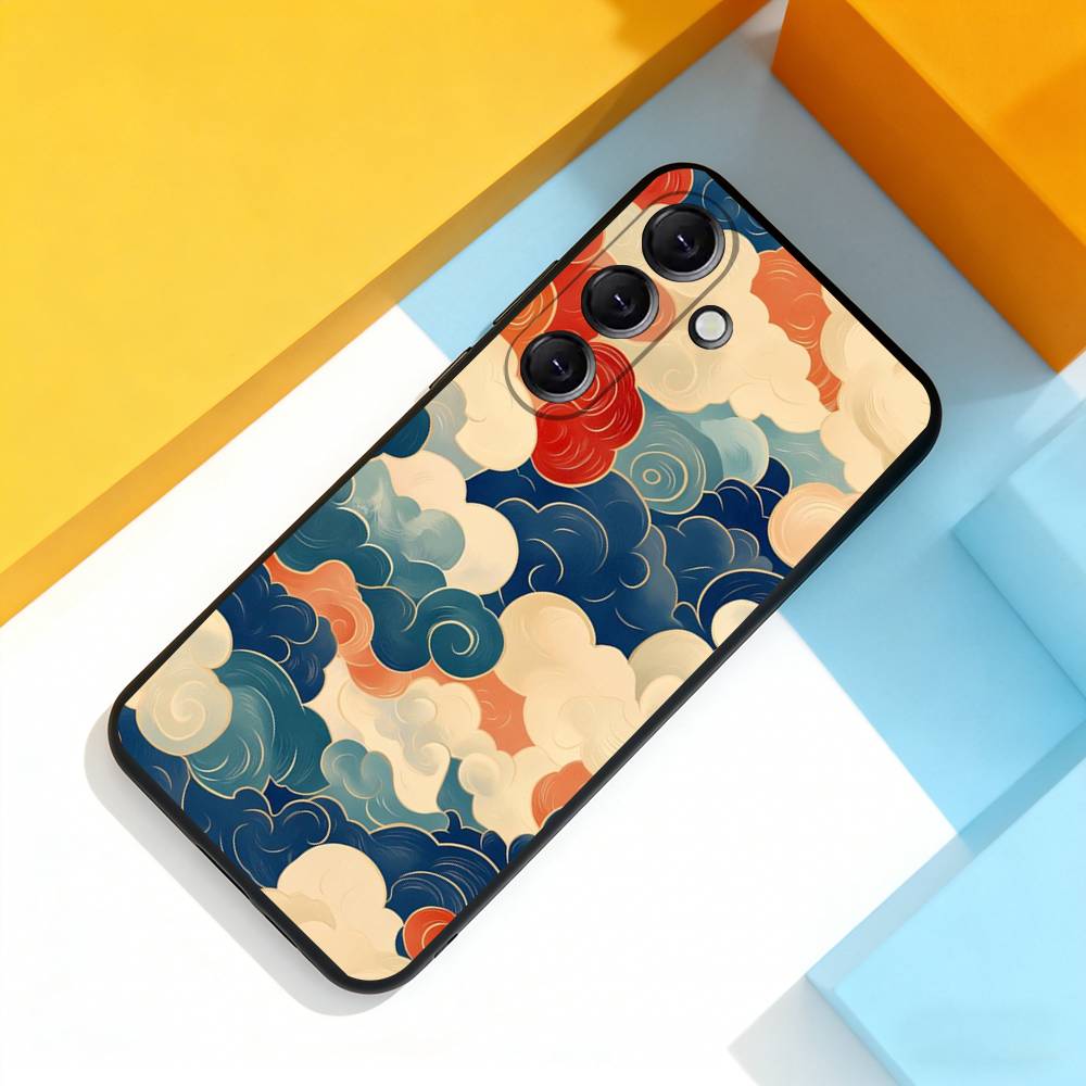 J-Japan Style Ukiyo-e Cool Phone Case For Samsung Galaxy A 73,72,51,53,52,71,22,5G,Note,J7,8,9 Soft Black Cover
