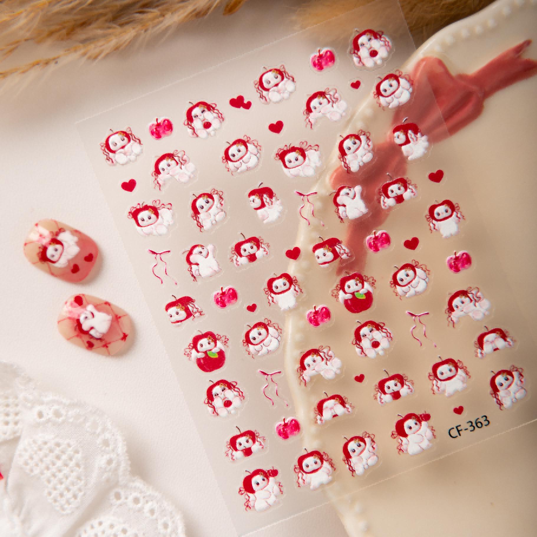 Cyansea 3D Embossed Red Apple Cat Nail Art & DIY Decoration Stickers CF-363